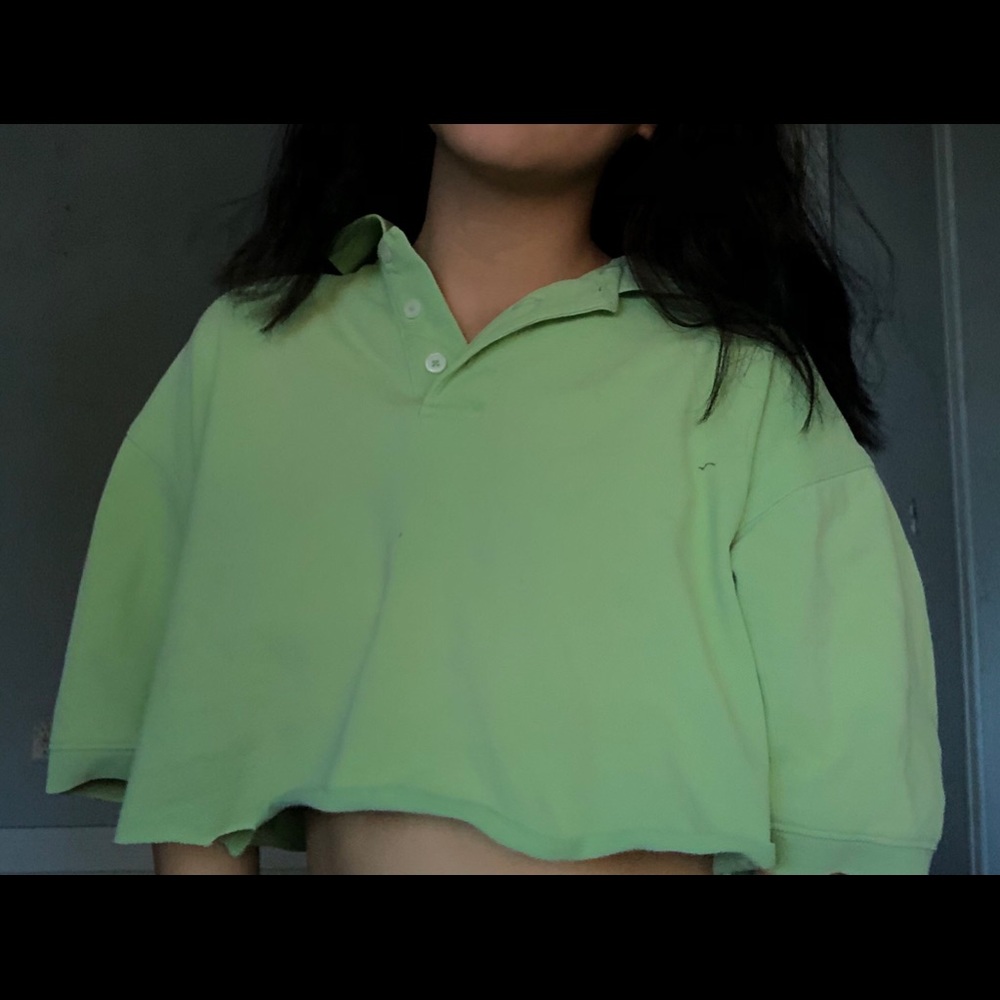 a green pastel cropped polo